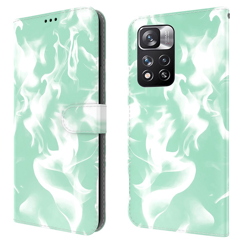 Stylish Fog Pattern Printing PU Leather Magnetic Clasp Shockproof Flip Folio Stand Wallet Phone Case for Xiaomi Redmi Note 11 Pro/Note 11 Pro+ - Cyan-1