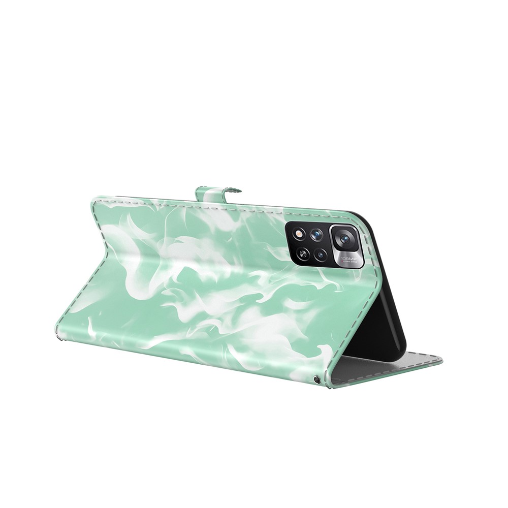 Stylish Fog Pattern Printing PU Leather Magnetic Clasp Shockproof Flip Folio Stand Wallet Phone Case for Xiaomi Redmi Note 11 Pro/Note 11 Pro+ - Cyan-5