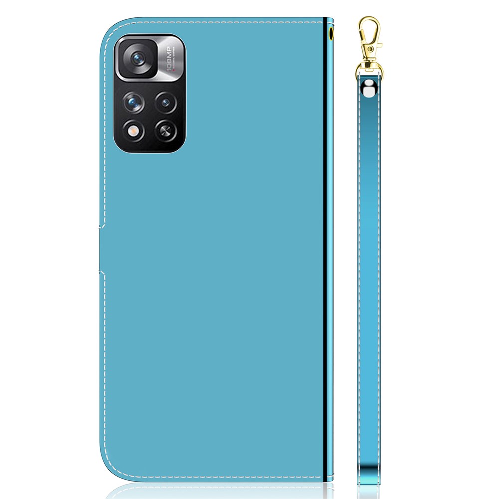 Protection à 360 Degrés Case de Téléphone Intelligent Lisse en Cuir PU Miroir en Cuir en Cuir en Forme de Miroir en Forme de Portefeuille Shell de Téléphone Pour Xiaomi Redmi Note 11 Pro 5G (chine) (mediatek) / 11 Pro + 5G - Bleu