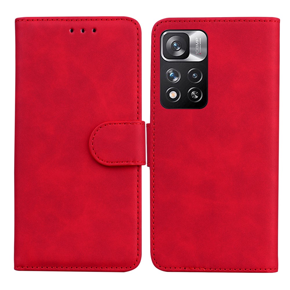 Solid Color Magnetic Clasp Phone Cover PU Leather Wallet Flip Case with Stand for Xiaomi Redmi Note 11 Pro/Note 11 Pro+ - Red-1