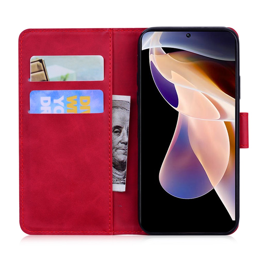 Solid Color Magnetic Clasp Phone Cover PU Leather Wallet Flip Case with Stand for Xiaomi Redmi Note 11 Pro/Note 11 Pro+ - Red-4