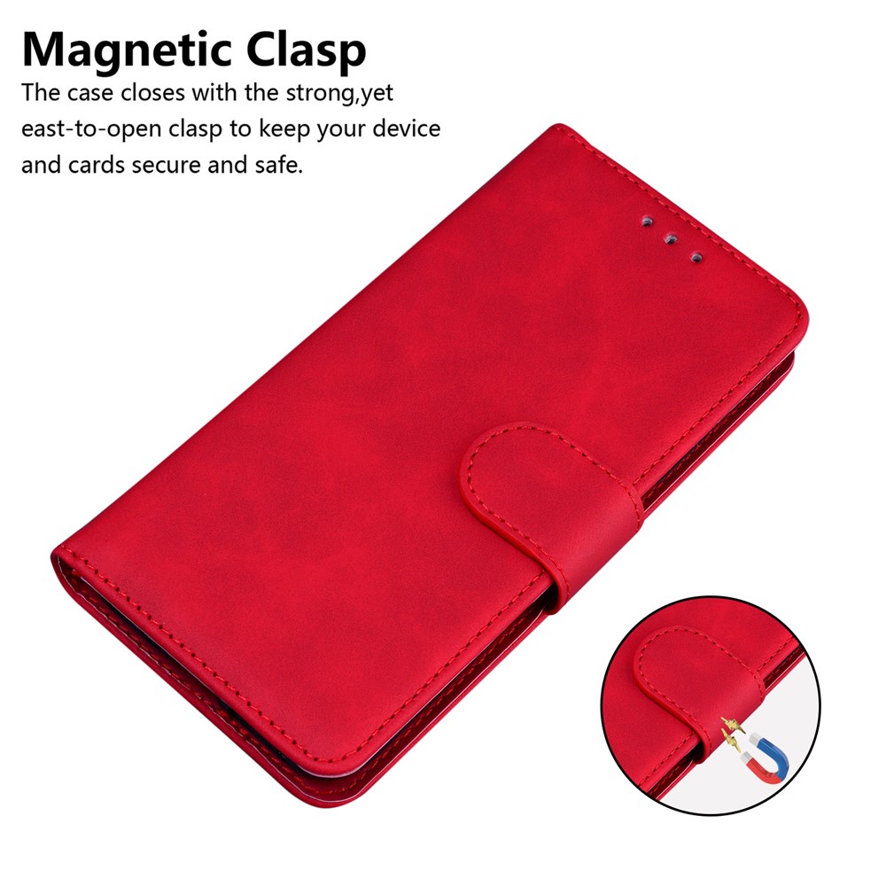 Solid Color Magnetic Clasp Phone Cover PU Leather Wallet Flip Case with Stand for Xiaomi Redmi Note 11 Pro/Note 11 Pro+ - Red-9
