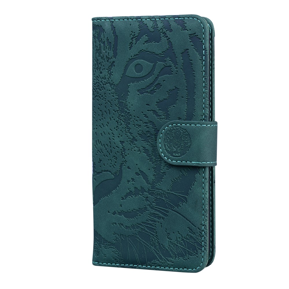 Tiger Pattern Imprinted PU Leather Wallet Stand Full-Protection Phone Case Shell for Xiaomi Redmi Note 11/Poco M4 Pro 5G - Green-2