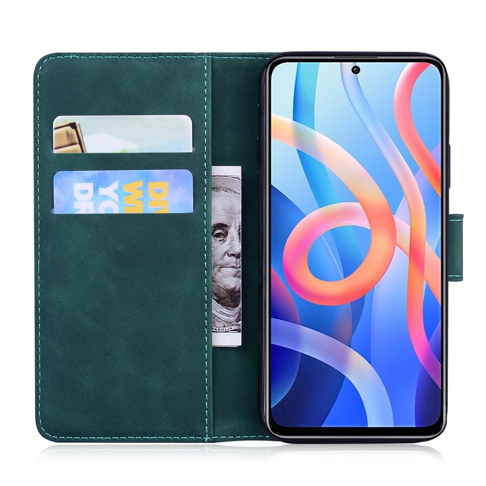 Tiger Pattern Imprinted PU Leather Wallet Stand Full-Protection Phone Case Shell for Xiaomi Redmi Note 11/Poco M4 Pro 5G - Green-4