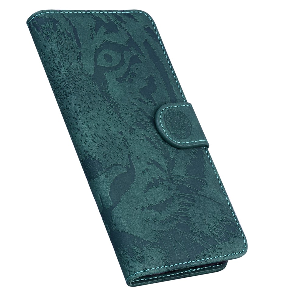 Tiger Pattern Imprinted PU Leather Wallet Stand Full-Protection Phone Case Shell for Xiaomi Redmi Note 11/Poco M4 Pro 5G - Green-6