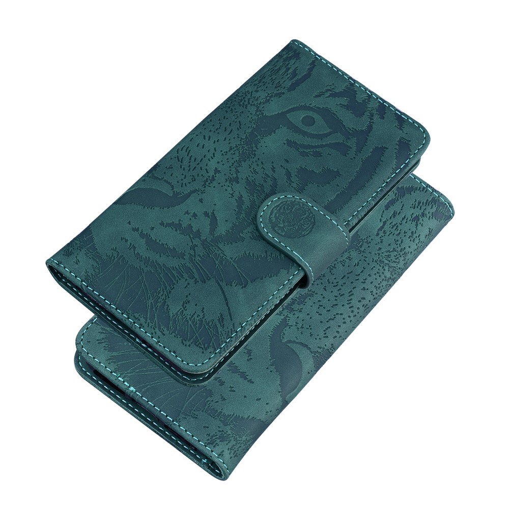 Tiger Pattern Imprinted PU Leather Wallet Stand Full-Protection Phone Case Shell for Xiaomi Redmi Note 11/Poco M4 Pro 5G - Green-7