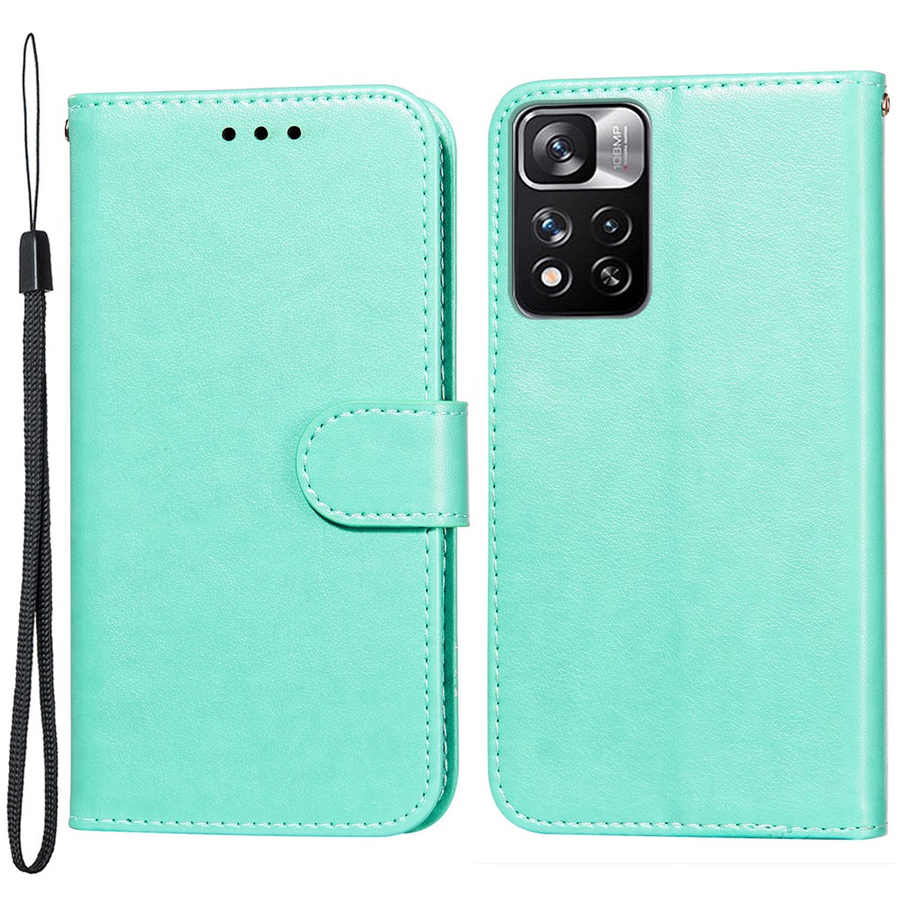 360-Degree Protective Phone Shell Magnetic Closure Solid Color PU Leather+TPU Wallet Stand Flip Phone Case with Wrist Strap for Xiaomi Redmi Note 11 Pro+ / Redmi Note 11 Pro - Green-1
