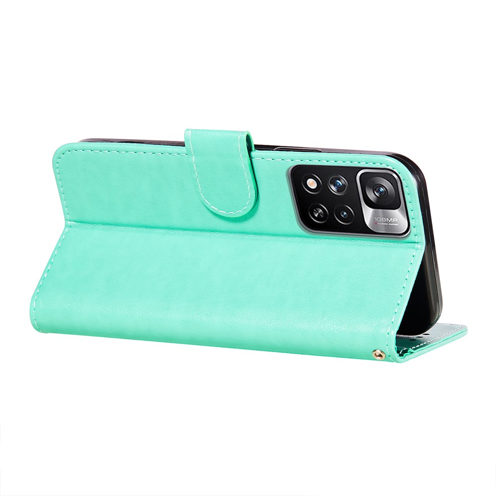 360-Degree Protective Phone Shell Magnetic Closure Solid Color PU Leather+TPU Wallet Stand Flip Phone Case with Wrist Strap for Xiaomi Redmi Note 11 Pro+ / Redmi Note 11 Pro - Green-6