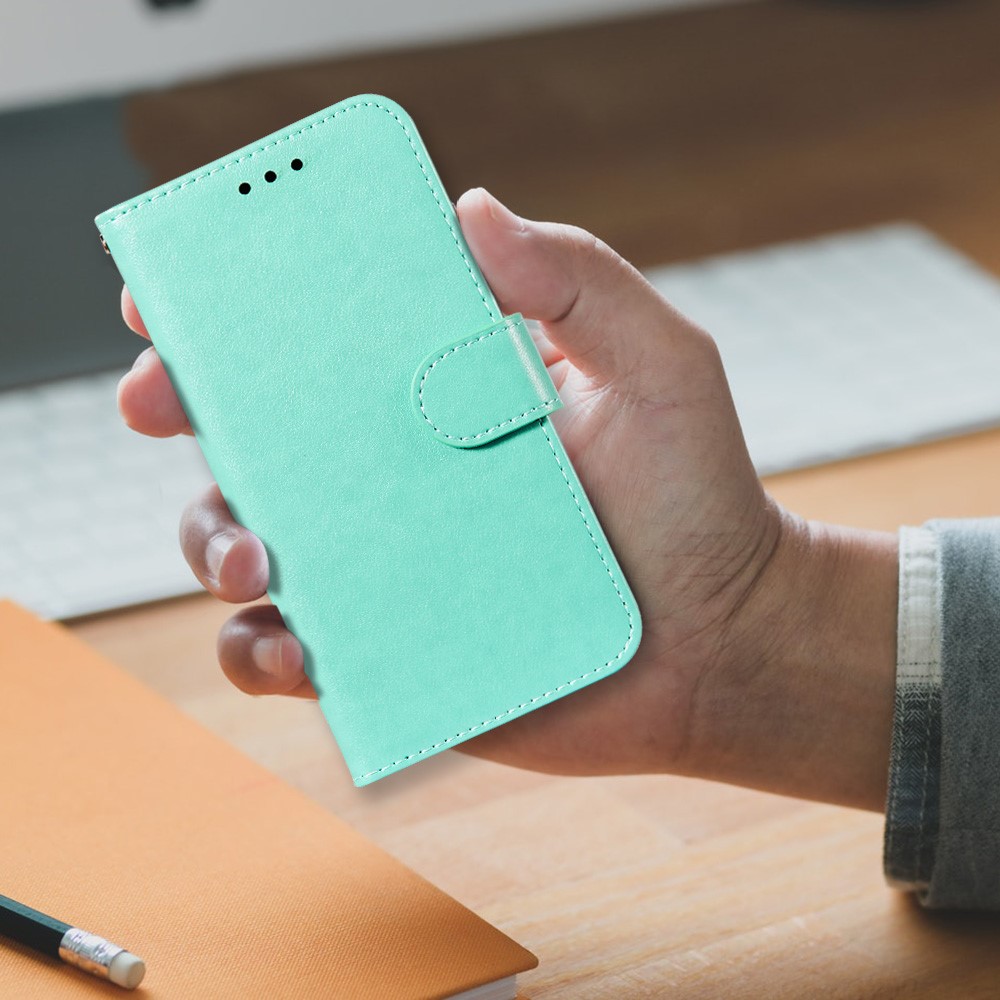 360-Degree Protective Phone Shell Magnetic Closure Solid Color PU Leather+TPU Wallet Stand Flip Phone Case with Wrist Strap for Xiaomi Redmi Note 11 Pro+ / Redmi Note 11 Pro - Green-8