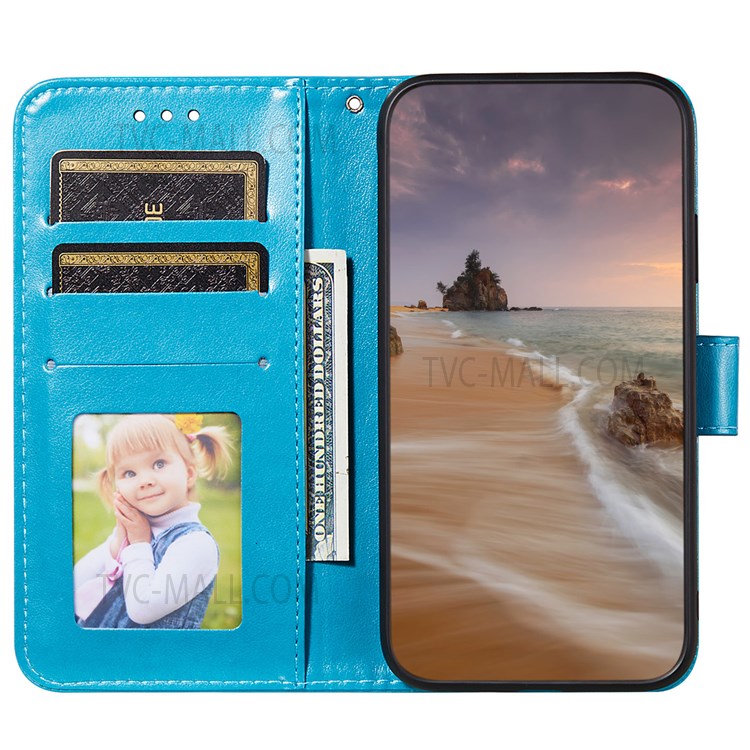 Flip Imprint Flower Soft TPU+PU Leather Wallet Stand Cover Case for Xiaomi Redmi Note 11 / Poco M4 Pro 5G - Blue-4
