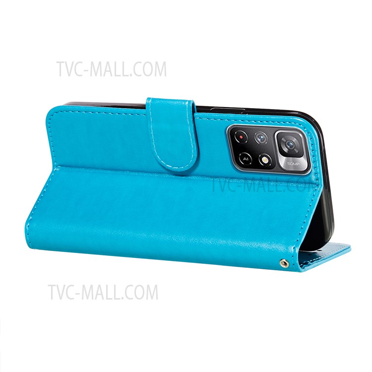 Flip Imprint Flower Soft TPU+PU Leather Wallet Stand Cover Case for Xiaomi Redmi Note 11 / Poco M4 Pro 5G - Blue-6