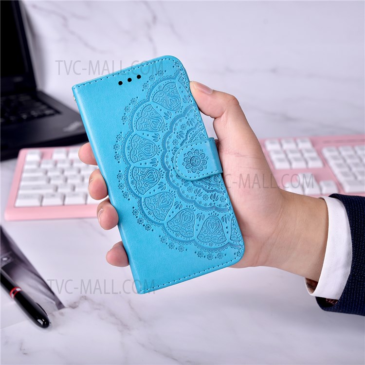 Flip Imprint Flower Soft TPU+PU Leather Wallet Stand Cover Case for Xiaomi Redmi Note 11 / Poco M4 Pro 5G - Blue-9