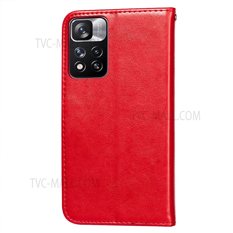 Mandala Flower Imprinted Pattern PU Leather Wallet Supporting Stand Phone Cover Phone Case for Xiaomi Redmi Note 11 Pro+ / Redmi Note 11 Pro - Red-3