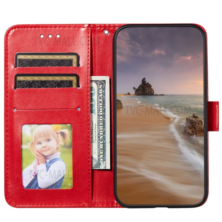 Mandala Flower Imprinted Pattern PU Leather Wallet Supporting Stand Phone Cover Phone Case for Xiaomi Redmi Note 11 Pro+ / Redmi Note 11 Pro - Red-4