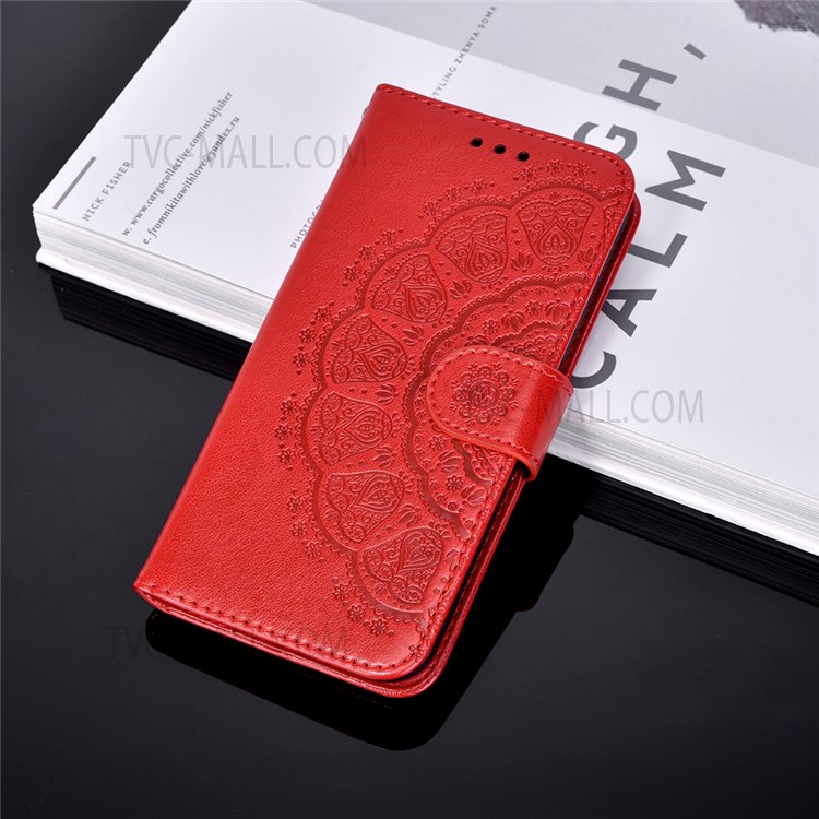 Mandala Flower Imprinted Pattern PU Leather Wallet Supporting Stand Phone Cover Phone Case for Xiaomi Redmi Note 11 Pro+ / Redmi Note 11 Pro - Red-8
