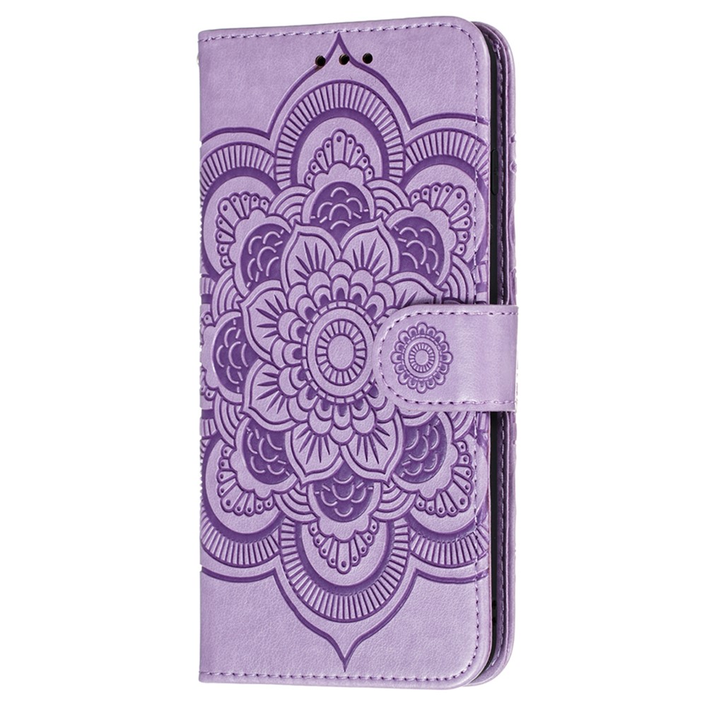 PU Leather Wallet Case Mandala Flower Imprinted Stand Full-body Protective Cover with Strap for Xiaomi Redmi Note 11 / Poco M4 Pro 5G - Purple-2