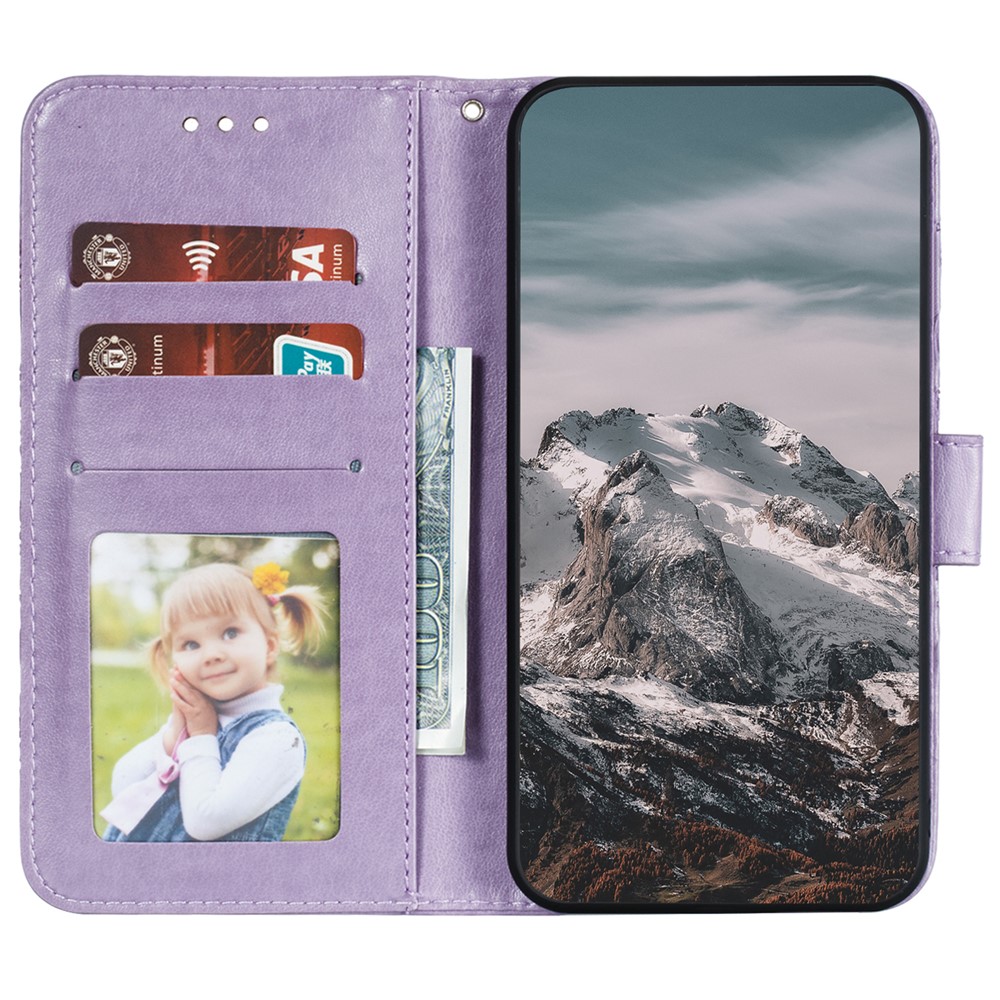 PU Leather Wallet Case Mandala Flower Imprinted Stand Full-body Protective Cover with Strap for Xiaomi Redmi Note 11 / Poco M4 Pro 5G - Purple-4