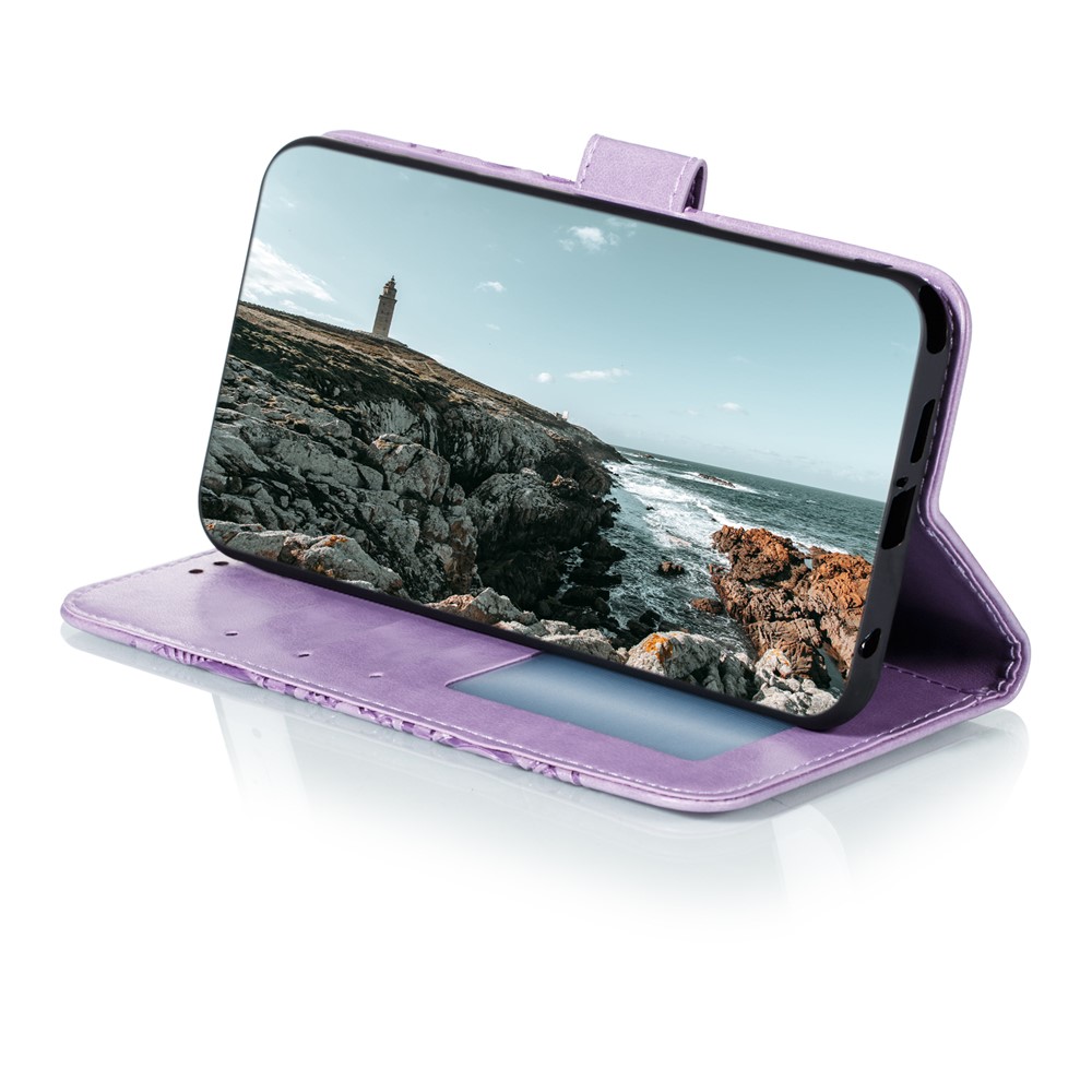PU Leather Wallet Case Mandala Flower Imprinted Stand Full-body Protective Cover with Strap for Xiaomi Redmi Note 11 / Poco M4 Pro 5G - Purple-6