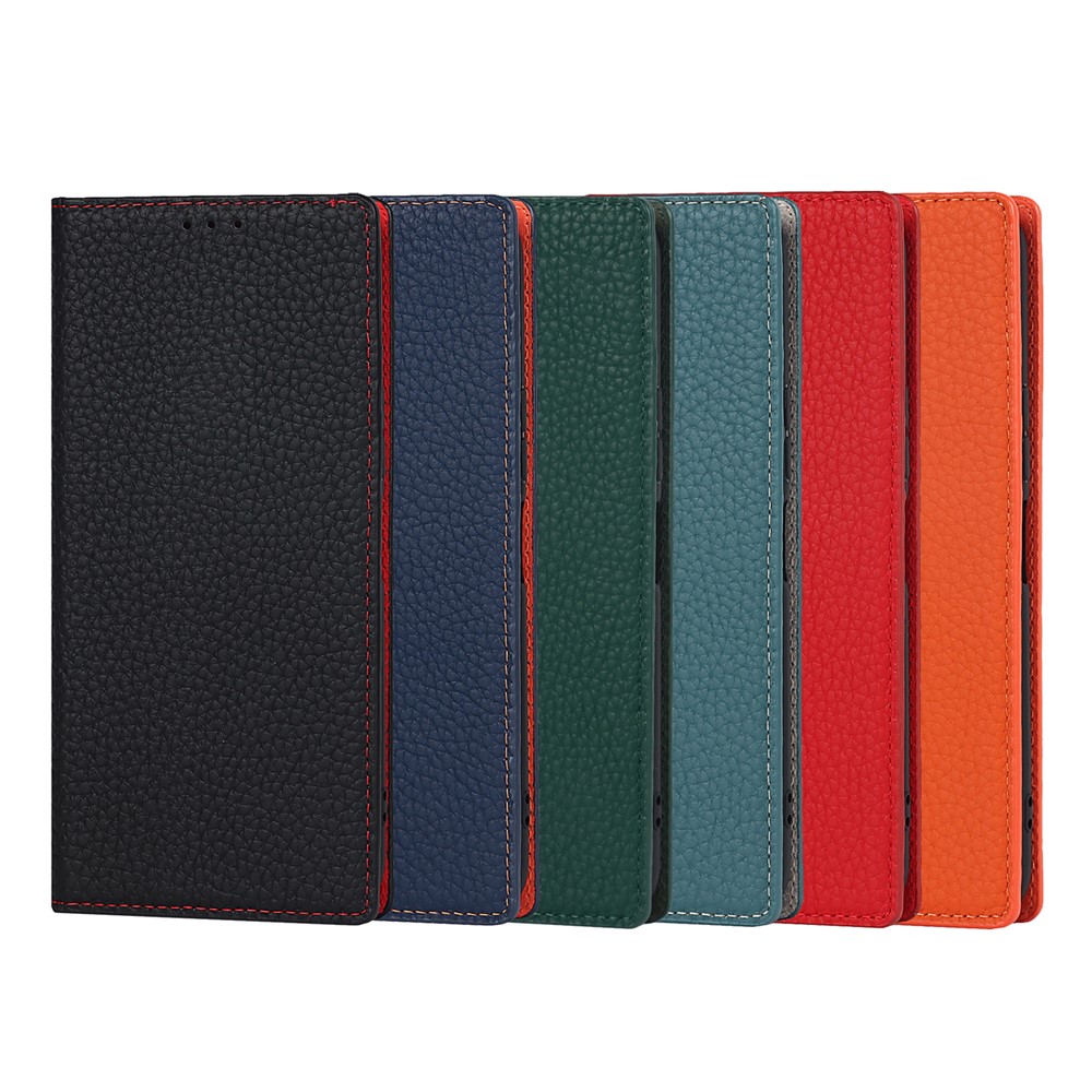 Litchi Skin Genuine Leather Phone Cover Anti-fall Stand Design Phone Case with Wrist Strap for Xiaomi Redmi Note 10 JE - Black-10