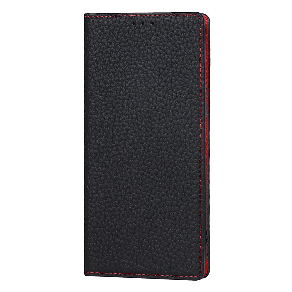 Litchi Skin Genuine Leather Phone Cover Anti-fall Stand Design Phone Case with Wrist Strap for Xiaomi Redmi Note 10 JE - Black-2