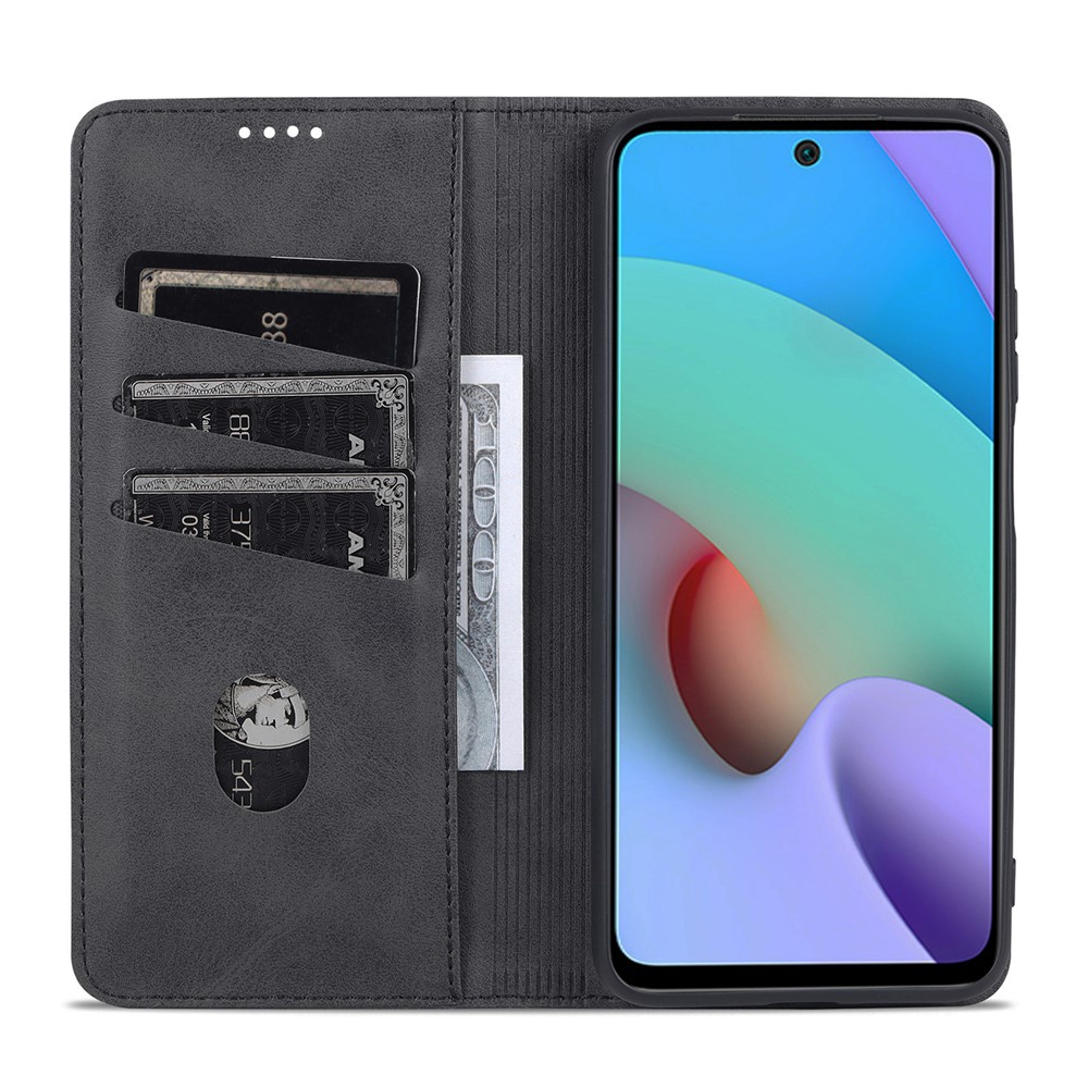 AZNS Auto-absorbed Wallet Design PU Leather Shockproof Phone Stand Cover Case for Xiaomi Redmi Note 11/Poco M4 Pro 5G - Black-4