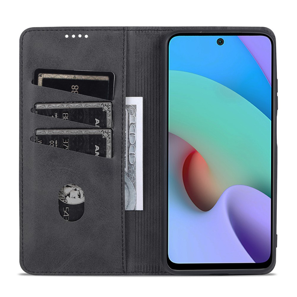 Azns Diseño de Billetera Autoabsorbido a Azn PU Case de Cubierta de Teléfono de Choque de Cuero Para Xiaomi Redmi Note 11 5G (China) (MediaTek)/Poco M4 Pro 5G - Negro