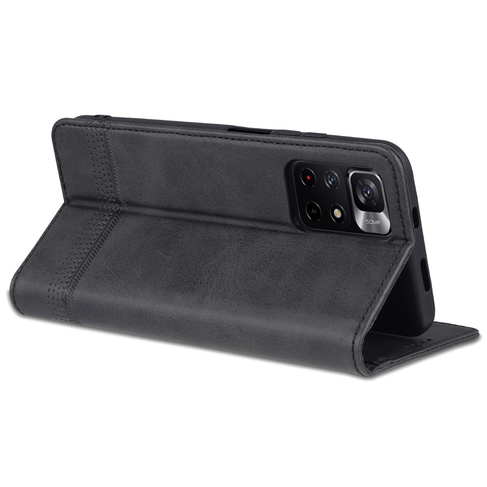 Azns Diseño de Billetera Autoabsorbido a Azn PU Case de Cubierta de Teléfono de Choque de Cuero Para Xiaomi Redmi Note 11 5G (China) (MediaTek)/Poco M4 Pro 5G - Negro