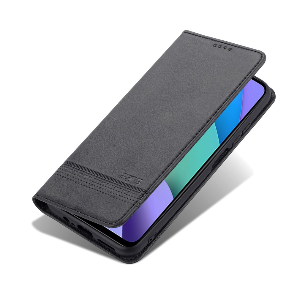 Azns Diseño de Billetera Autoabsorbido a Azn PU Case de Cubierta de Teléfono de Choque de Cuero Para Xiaomi Redmi Note 11 5G (China) (MediaTek)/Poco M4 Pro 5G - Negro