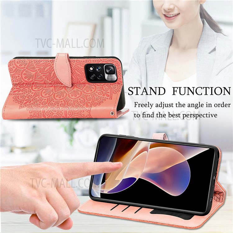 Dream Wings Pattern Imprinted PU Leather Wallet Flip Case Soft TPU Stand Magnetic Cover with Strap for Xiaomi Redmi Note 11 Pro / Note 11 Pro+ - Orange-2