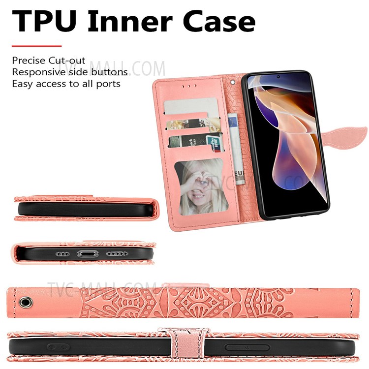 Dream Wings Pattern Imprinted PU Leather Wallet Flip Case Soft TPU Stand Magnetic Cover with Strap for Xiaomi Redmi Note 11 Pro / Note 11 Pro+ - Orange-5