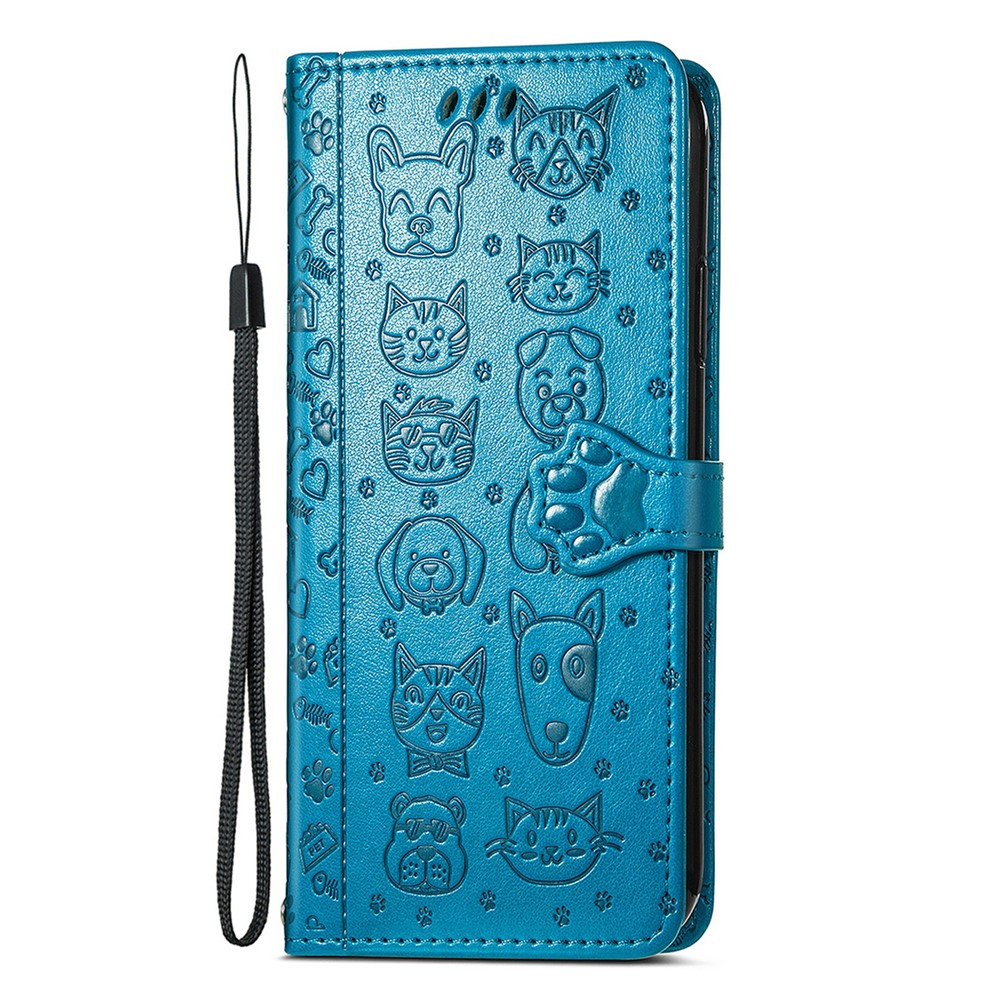 Cat Dog Pattern Imprinted Magnetic PU Leather Phone Case Wallet Stand Folio Flip Protective Cover with Strap for Xiaomi Redmi Note 11 Pro / Note 11 Pro+ - Blue-2
