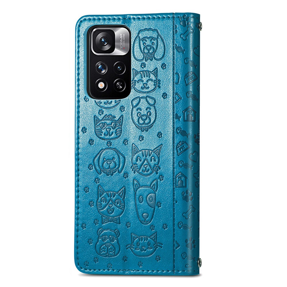 Cat Dog Pattern Imprinted Magnetic PU Leather Phone Case Wallet Stand Folio Flip Protective Cover with Strap for Xiaomi Redmi Note 11 Pro / Note 11 Pro+ - Blue-3