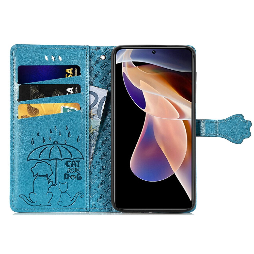 Cat Dog Pattern Imprinted Magnetic PU Leather Phone Case Wallet Stand Folio Flip Protective Cover with Strap for Xiaomi Redmi Note 11 Pro / Note 11 Pro+ - Blue-5