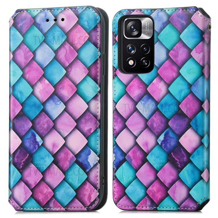 CASENEO 001 Series Pattern Printing RFID Blocking Leather Case Wallet Stand Flip Auto Closing Magnetic Cover for Xiaomi Redmi Note 11 Pro / Note 11 Pro+ - Purple Scale-1
