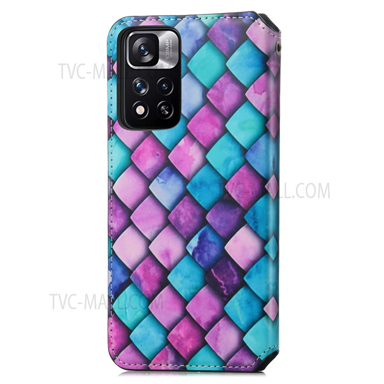 CASENEO 001 Series Pattern Printing RFID Blocking Leather Case Wallet Stand Flip Auto Closing Magnetic Cover for Xiaomi Redmi Note 11 Pro / Note 11 Pro+ - Purple Scale-10