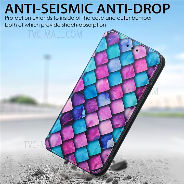 CASENEO 001 Series Pattern Printing RFID Blocking Leather Case Wallet Stand Flip Auto Closing Magnetic Cover for Xiaomi Redmi Note 11 Pro / Note 11 Pro+ - Purple Scale-3