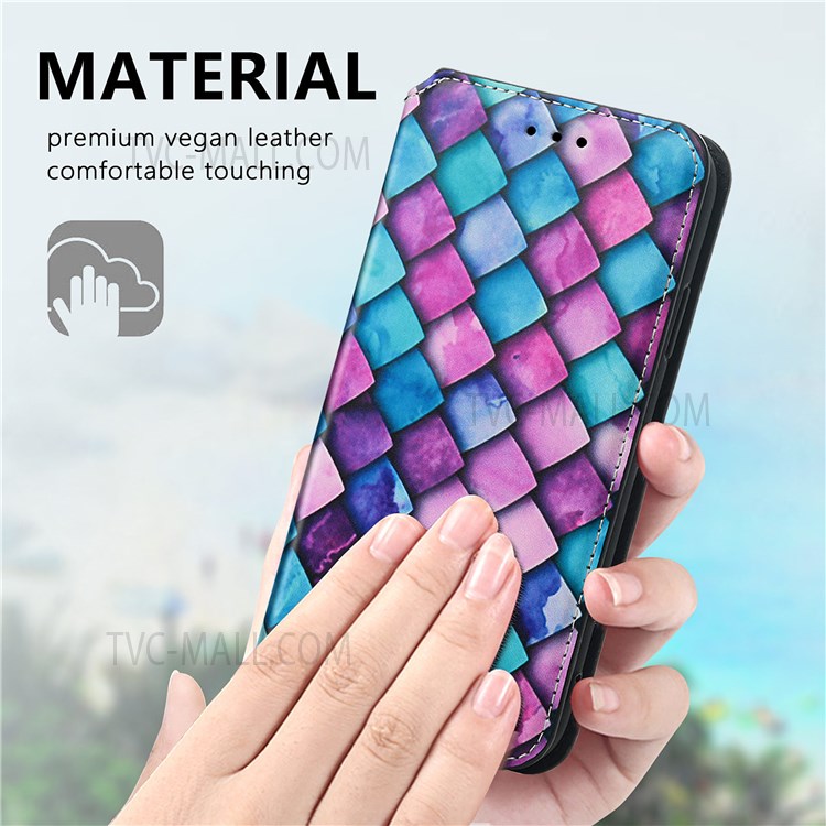 CASENEO 001 Series Pattern Printing RFID Blocking Leather Case Wallet Stand Flip Auto Closing Magnetic Cover for Xiaomi Redmi Note 11 Pro / Note 11 Pro+ - Purple Scale-4
