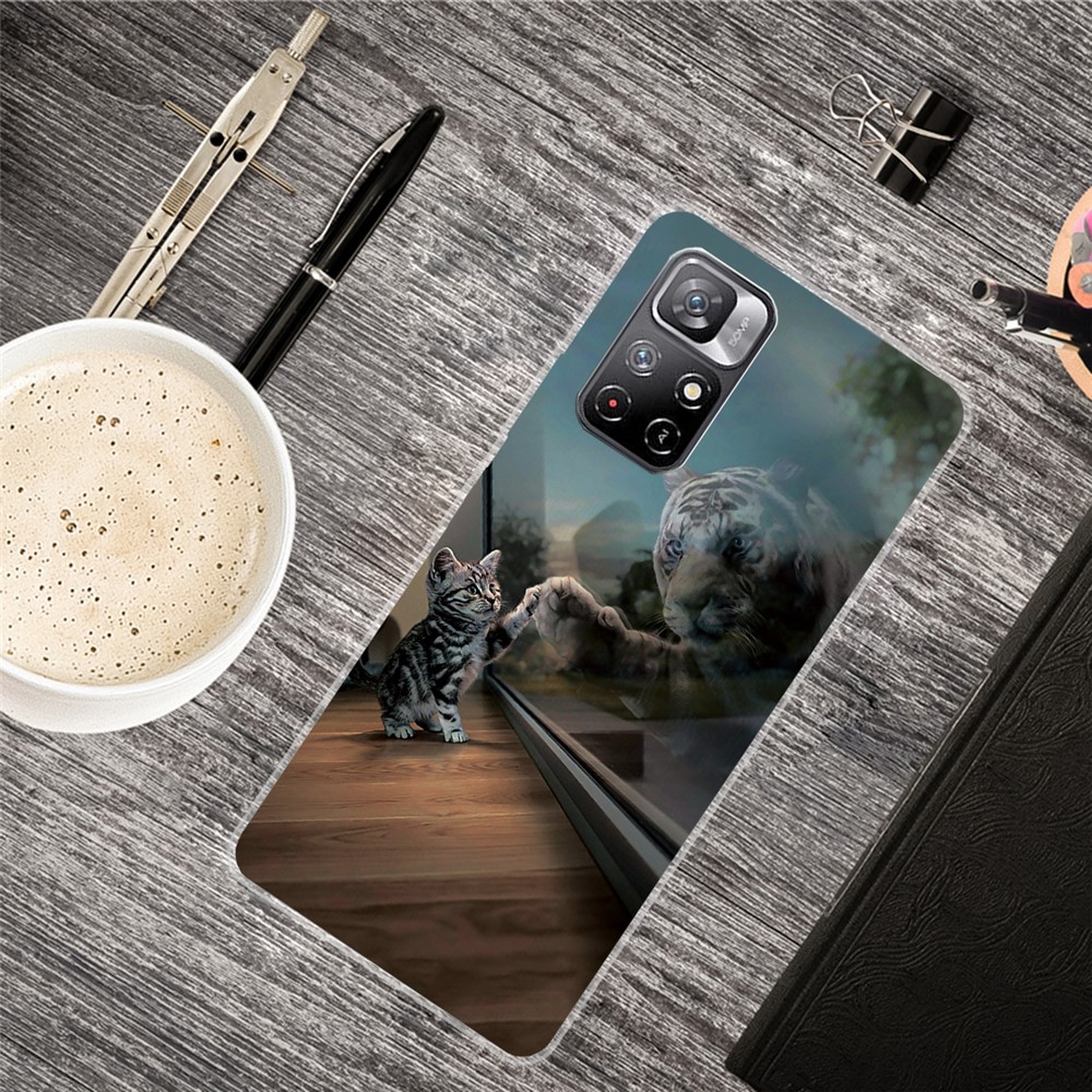 Pattern Printing Thin Light Soft TPU Phone Protective Case Shell for Xiaomi Redmi Note 11 Pro/Note 11 Pro+ - Mirror Cat-2
