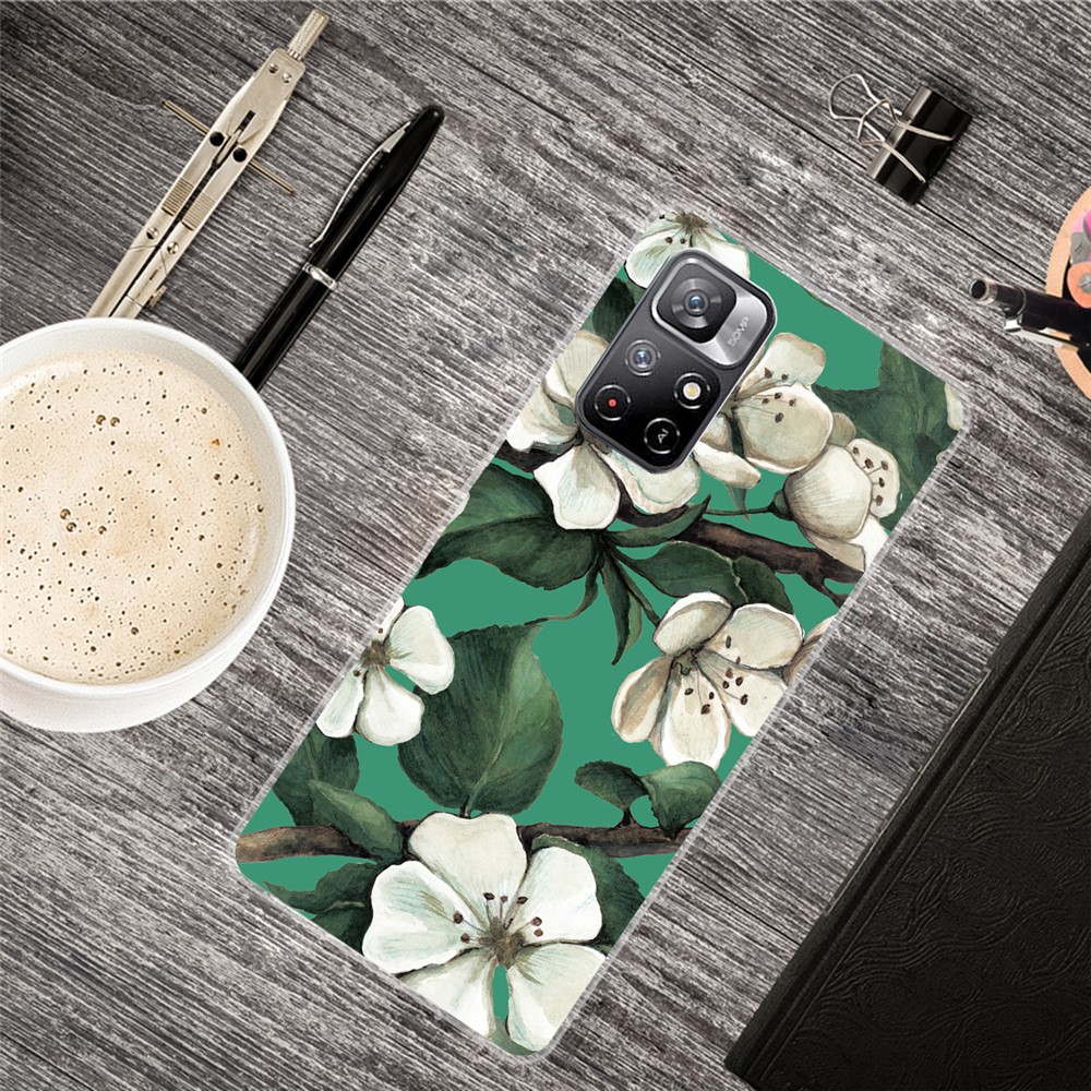 Pattern Printing Thin Light Soft TPU Phone Protective Case Shell for Xiaomi Redmi Note 11 Pro/Note 11 Pro+ - White Flower-2