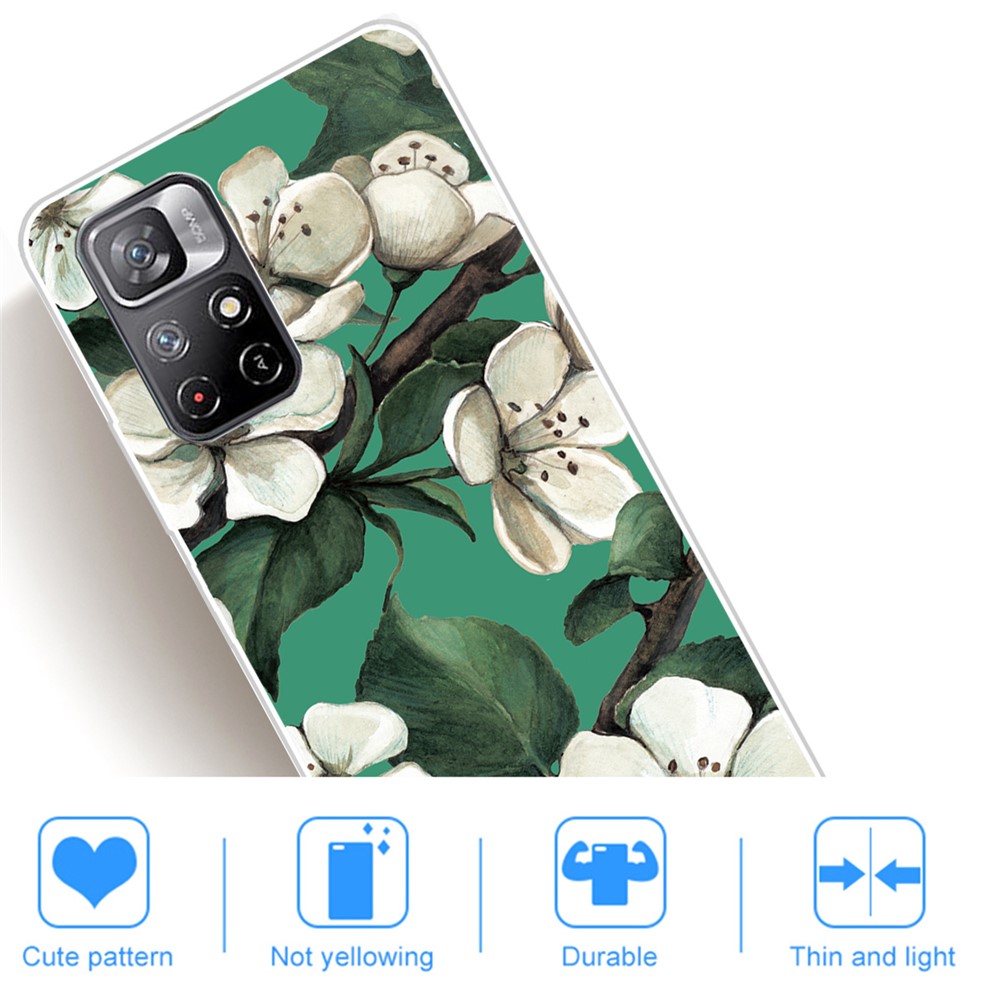 Pattern Printing Thin Light Soft TPU Phone Protective Case Shell for Xiaomi Redmi Note 11 Pro/Note 11 Pro+ - White Flower-4