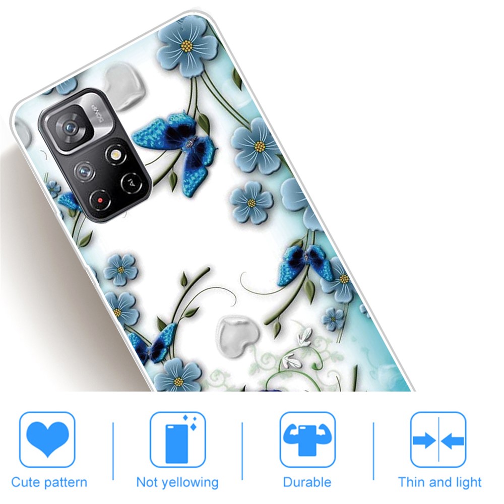 Pattern Printing Thin Light Soft TPU Phone Protective Case Shell for Xiaomi Redmi Note 11 Pro/Note 11 Pro+ - Butterfly and Flower-4