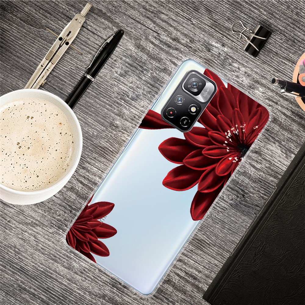 Pattern Printing Thin Light Soft TPU Phone Protective Case Shell for Xiaomi Redmi Note 11 Pro/Note 11 Pro+ - Red Flower-2