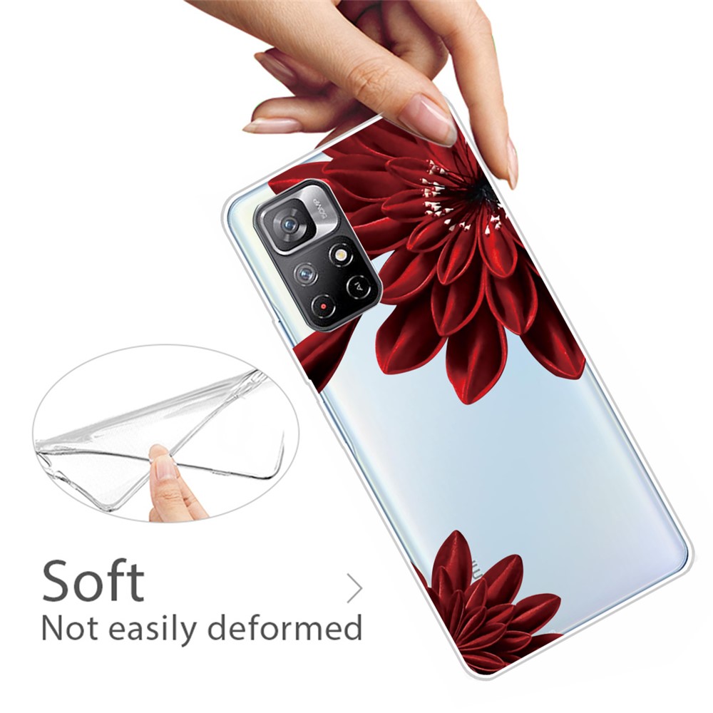 Pattern Printing Thin Light Soft TPU Phone Protective Case Shell for Xiaomi Redmi Note 11 Pro/Note 11 Pro+ - Red Flower-3