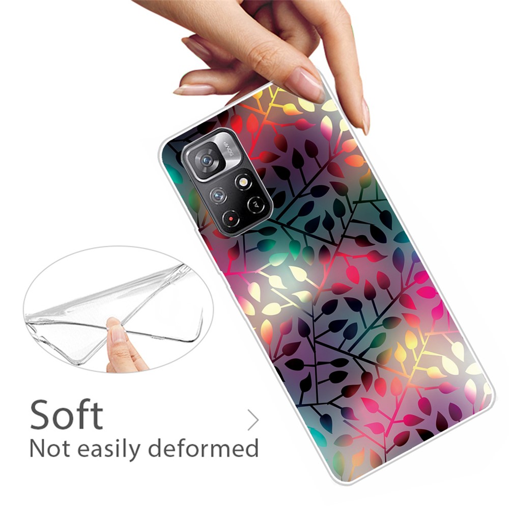 Pattern Printing Not Yellowing Freely-twisted TPU Mobile Phone Back Case Cover for Xiaomi Redmi Note 11 Pro/Note 11 Pro+ - Colorful Leaf-3