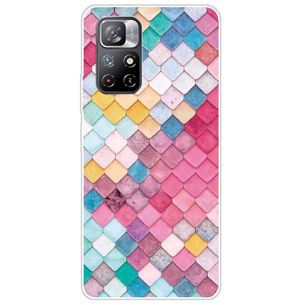 Pattern Printing Not Yellowing Freely-twisted TPU Mobile Phone Back Case Cover for Xiaomi Redmi Note 11 Pro/Note 11 Pro+ - Squares-1