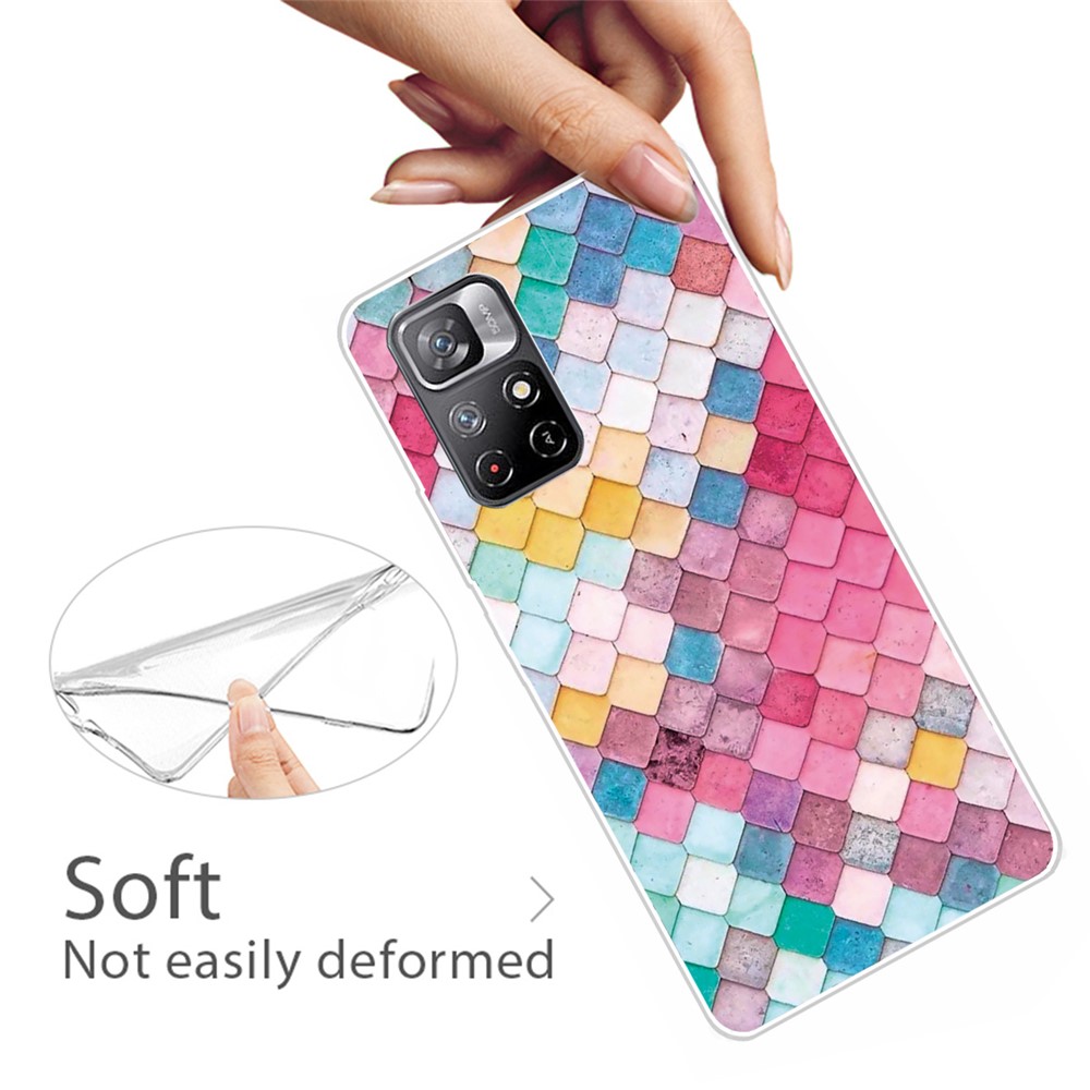 Pattern Printing Not Yellowing Freely-twisted TPU Mobile Phone Back Case Cover for Xiaomi Redmi Note 11 Pro/Note 11 Pro+ - Squares-3