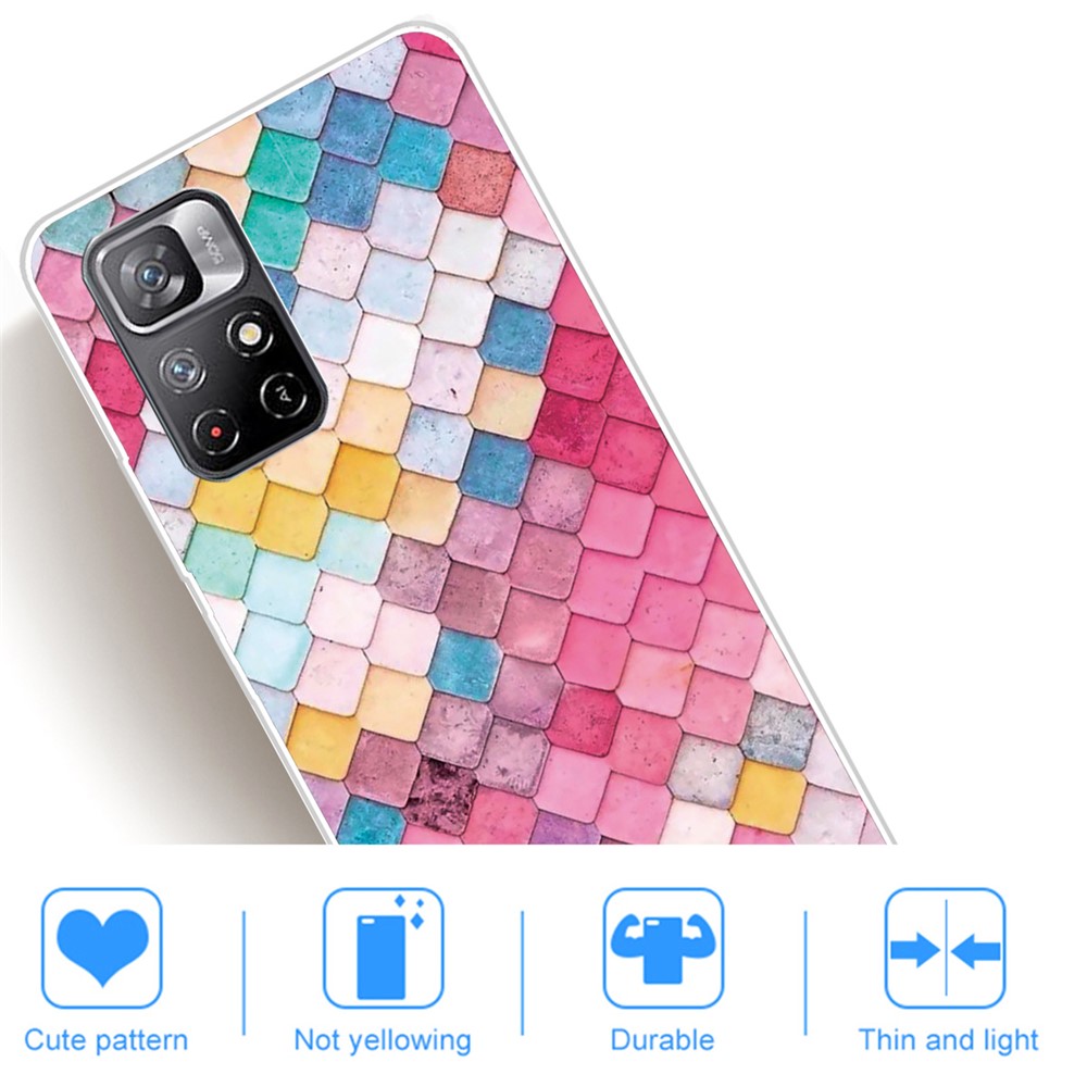 Pattern Printing Not Yellowing Freely-twisted TPU Mobile Phone Back Case Cover for Xiaomi Redmi Note 11 Pro/Note 11 Pro+ - Squares-4