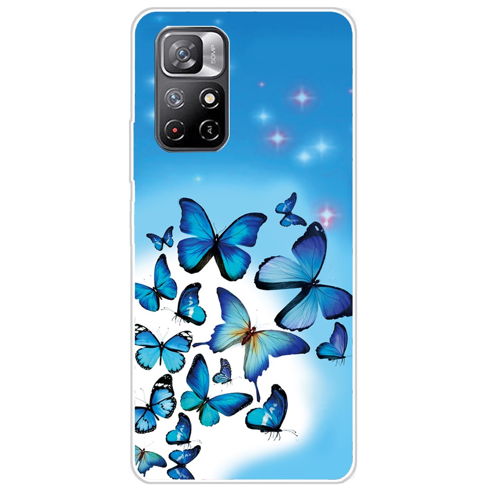 Pattern Printing Not Yellowing Freely-twisted TPU Mobile Phone Back Case Cover for Xiaomi Redmi Note 11 Pro/Note 11 Pro+ - Blue Butterfly-1