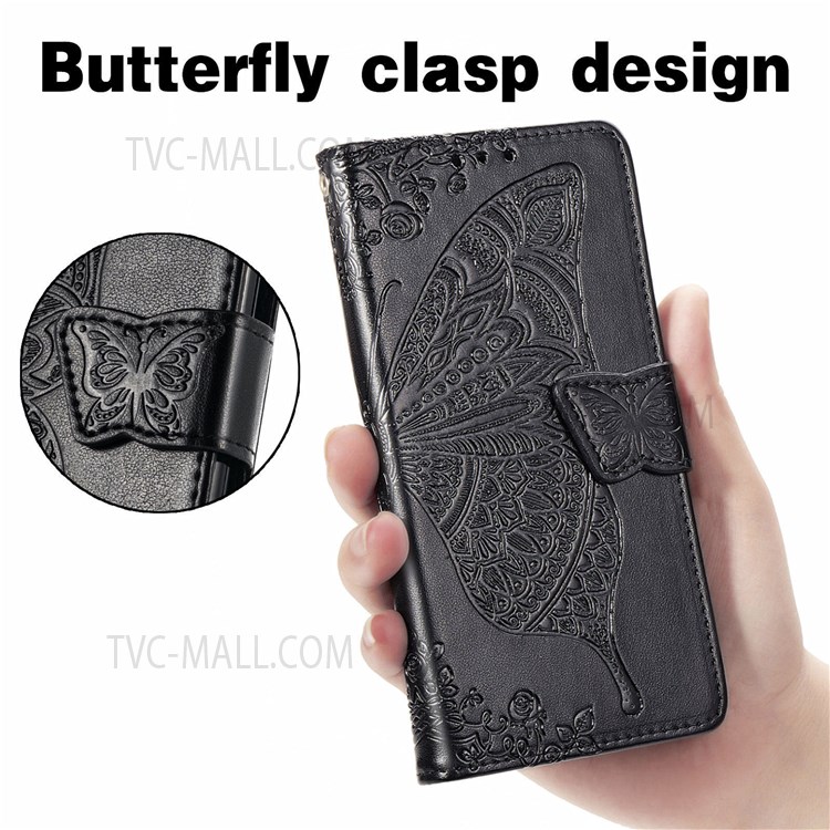 Imprinting Butterfly Flower Pattern Well-protected Anti-scratch Wallet Stand Leather Phone Case Shell with Strap for Xiaomi Redmi Note 11 Pro/Note 11 Pro+ - Black-7