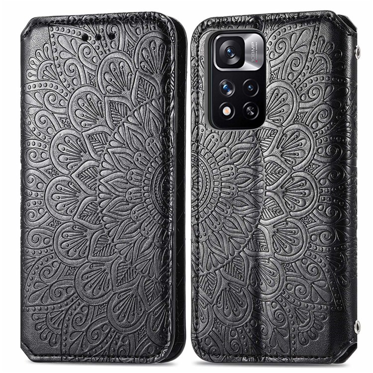 Ultra-thin PU Leather + TPU Magnetic Auto-absorbed Mandala Flower Pattern Imprinted Wallet Stand Flip Cover for Xiaomi Redmi Note 11 Pro/Note 11 Pro+ - Black-1